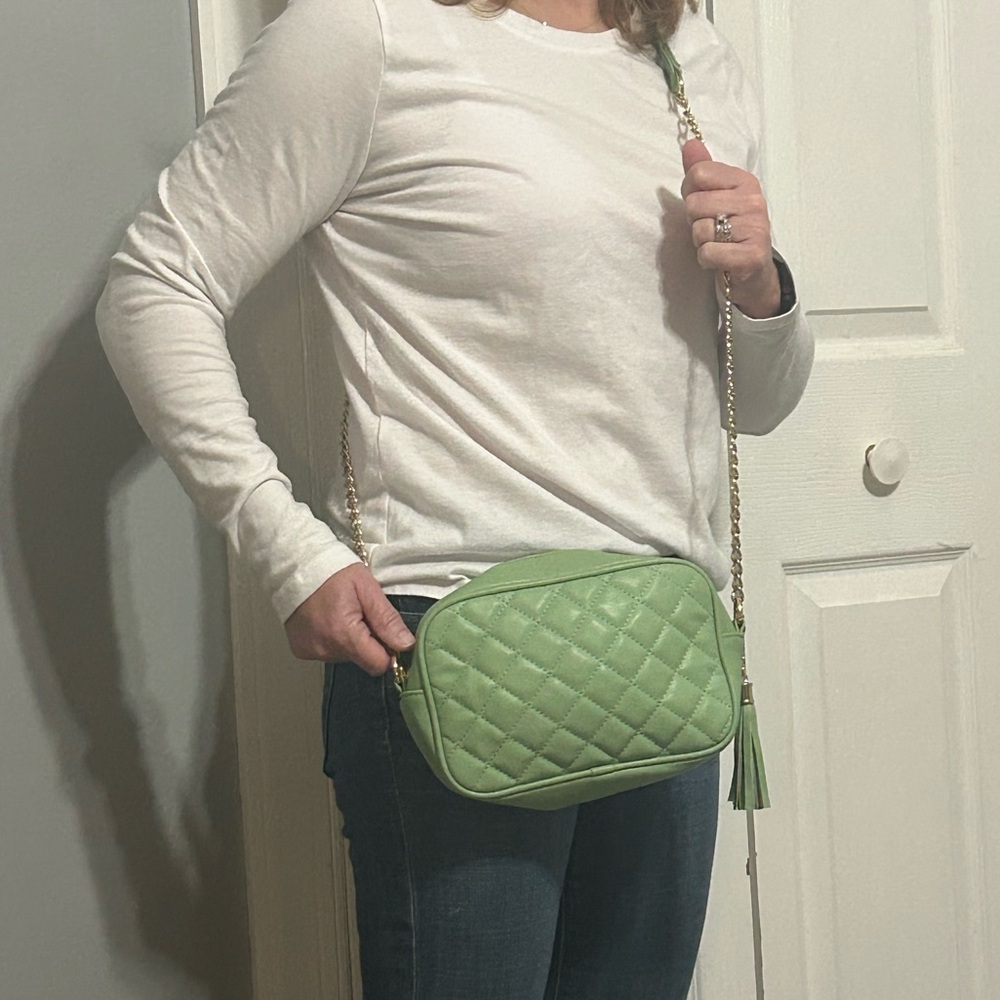 Green Quilted Faux Leather Crossbody Bag